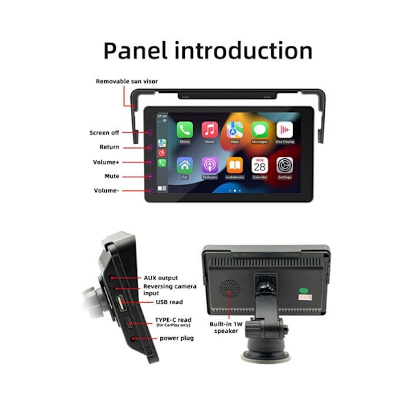 7" Kosketusnäyttö CarPlay Android Autolla / GPS / MP5-soitin / Mirrorlink Musta