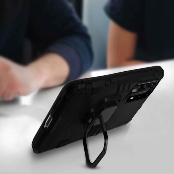 Coque - AVIZAR - Huawei P40 Pro - Bi-material - Metallring - Videostöd Svart