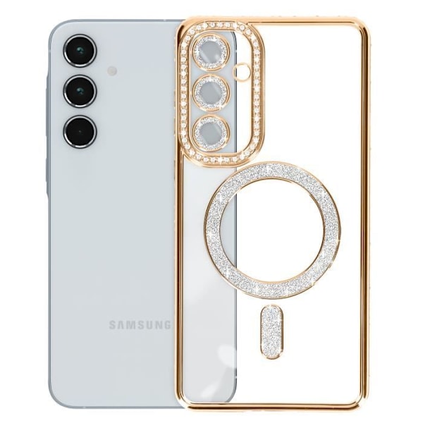 Fodral till Samsung Galaxy A55 - AVIZAR - Rhinestone outline - Guld - MagSafe Gul
