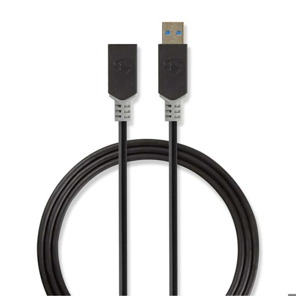 NEDIS USB-kabelforlænger - USB 3.0 - 2m - antracitsort - guldbelagte kontakter