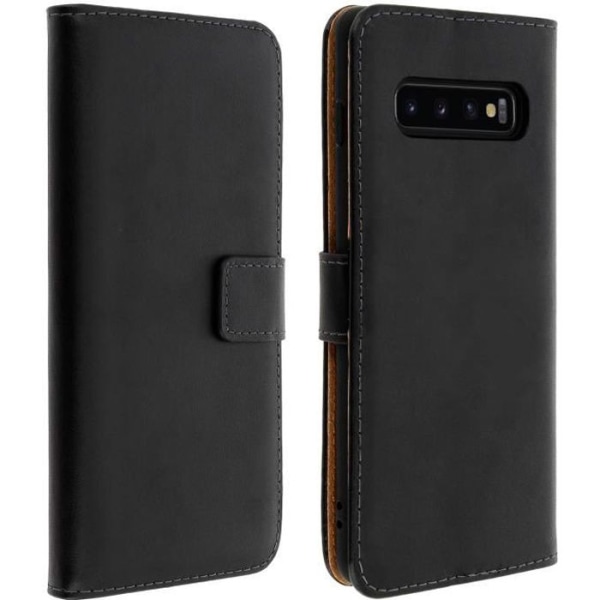 Hölster för Samsung Galaxy S10 Plus - Äkta läder - Svart - Videostöd - Magnetisk - Vuxen Svart
