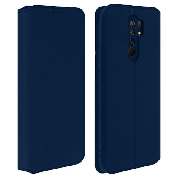 Housse - Xiaomi - Redmi 9 - Øko-læder - Tynd - Indbygget støtte - Mørkeblå Nattblått