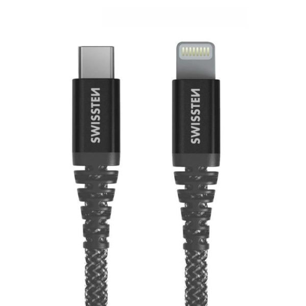 Aramid Fiber iPhone + iPad kaapeli 1,5 m 60 W pikalataus USB-C-liitin Swissten Svart