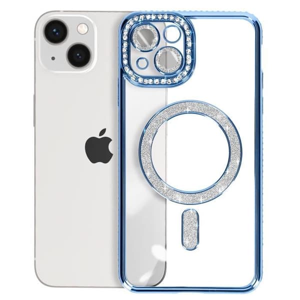 Coque - ADVISE - iPhone 14 - Lys Blå Strass Kant - Hård - Syntetisk - Unisex Blå