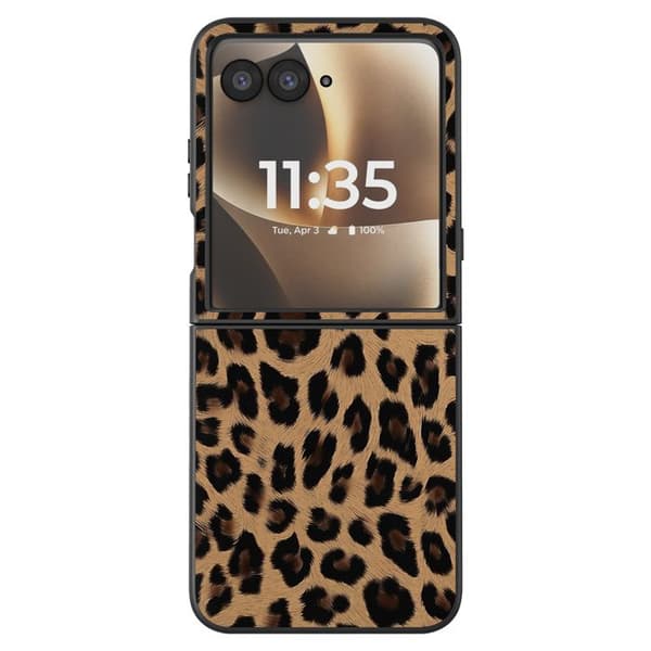 Leopardfodral för Motorola Razr 70 Ultra Skydd Fällbart Bimaterial Mörkbrun brun