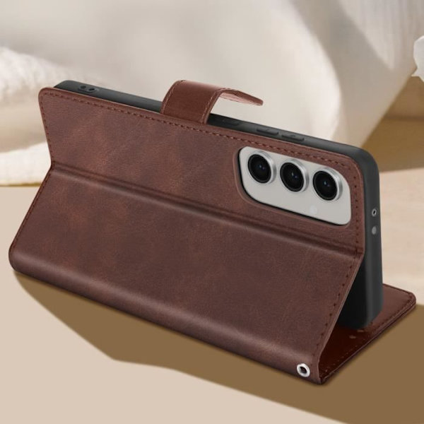 Etui för Samsung Galaxy S24 FE - AVIZAR - Handrem Lock Stöd Plånbok Brun kastanj