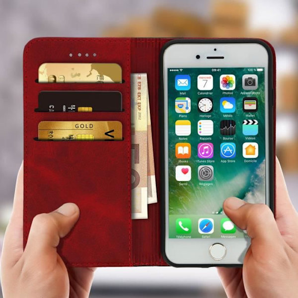 iPhone 7 och 8 fodral - AVIZAR - Folio fodral - Ekoleder Röd - Kortförvaring - Stöd Röd
