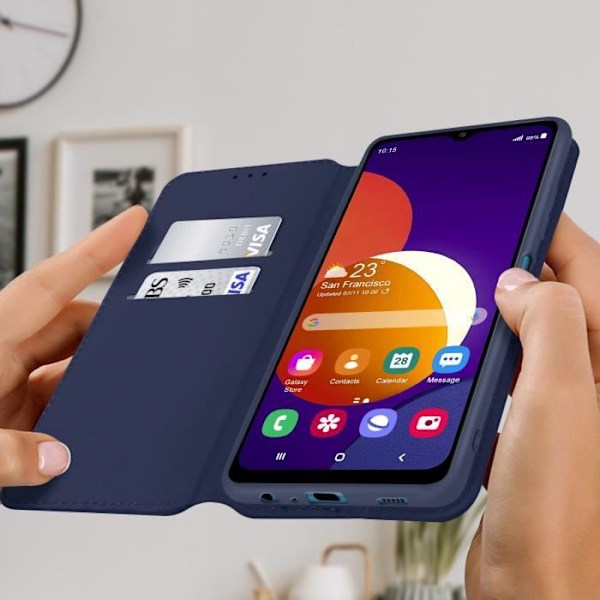 Housse Folio - AVIZAR - Samsung Galaxy M12 - Helkydd - Videostöd Funktion - Mörkblå Nattblått