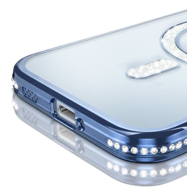 Diamantfodral för Galaxy S26 med magnetring och blå strasskant Blå