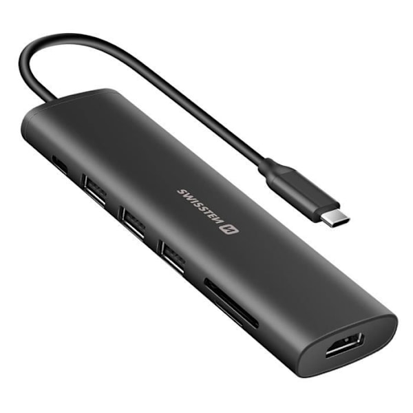 USB-C-hubb till USB-C 100W + HDMI + USB + SD / micro-SD-kortläsare Swissten Svart Svart