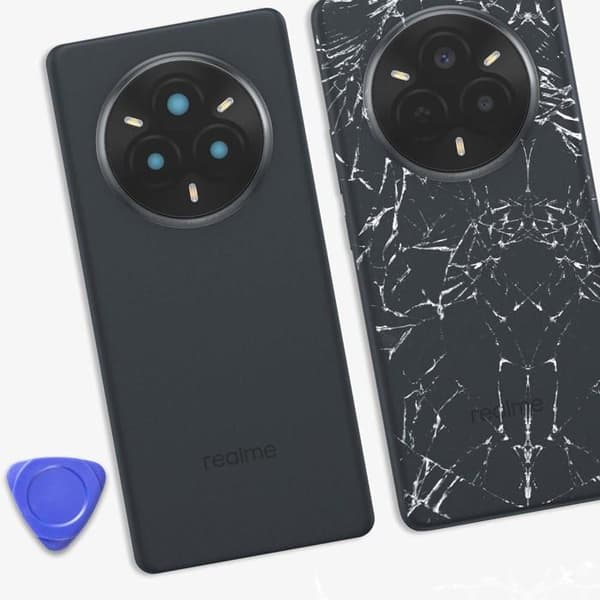 Erstatningsbatteri med indbygget klæb for Realme 14 Pro, mørkegrå Grå