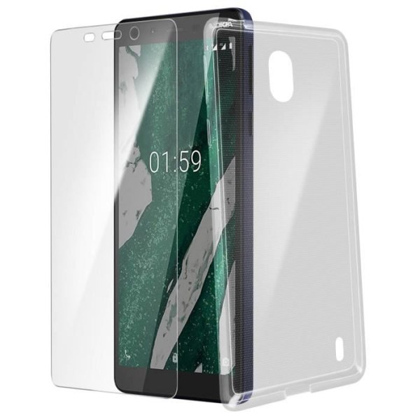Skyddspaket Nokia 1 Plus härdat glasfilm Transparent Soft Shell Muvit Svart