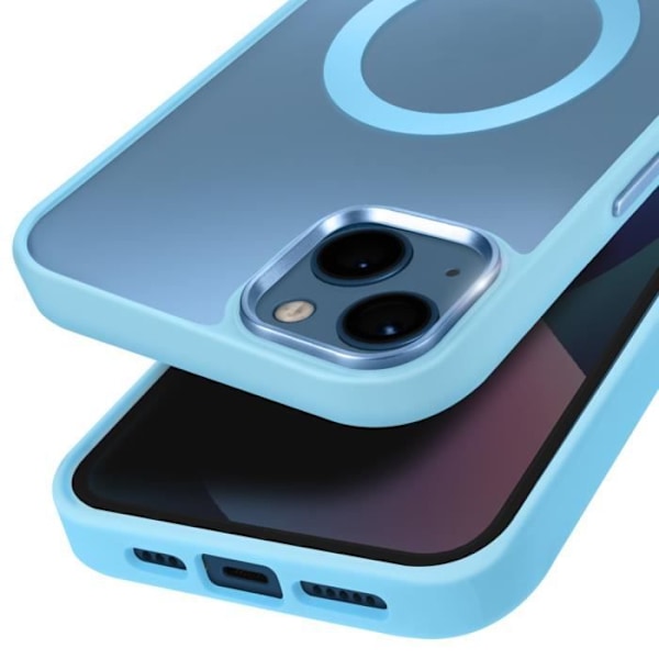 Coque MagSafe för iPhone 13 Matt Frostad Baksida Ljusblå Kant Blå