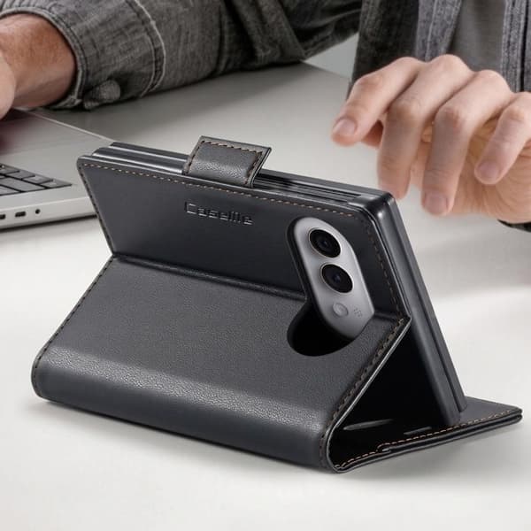 iPhone Duo Læder Effekt Wallet Case med Støtte og Anti-RFID CaseMe Sort Svart