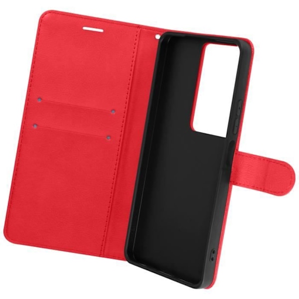 Fodral till Oppo A79 Handledsrem Flip Wallet Stand Red Röd