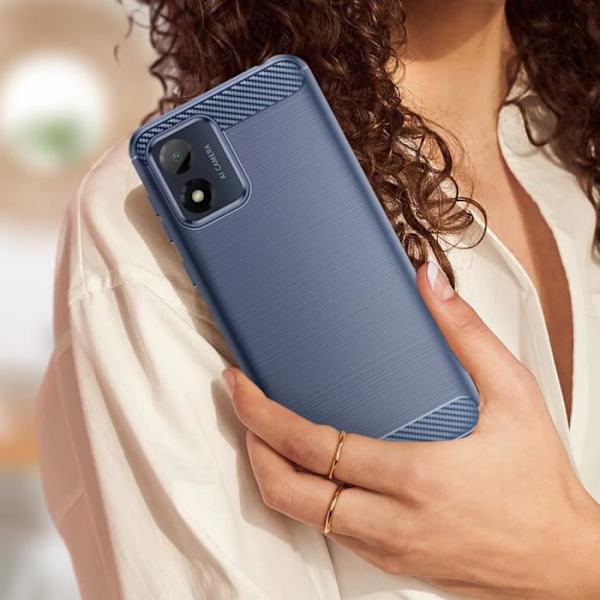 Taske til Motorola Moto E13 - AVIZAR - Stiv - Blå - Børstet kulstofeffekt Blå