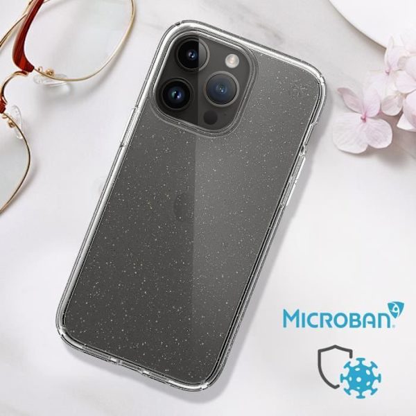 Glitter kotelo iPhone 14 Prolle - SPECK - Presidio Perfect-Clear Glitter - Läpinäkyvä - Jäykkä - Kiiltävä Transparent
