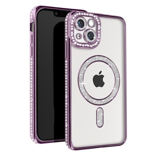 Timanttikotelo iPhone 14 MagSafe Protection Purple Rhinestone Contour -puhelimelle Lila