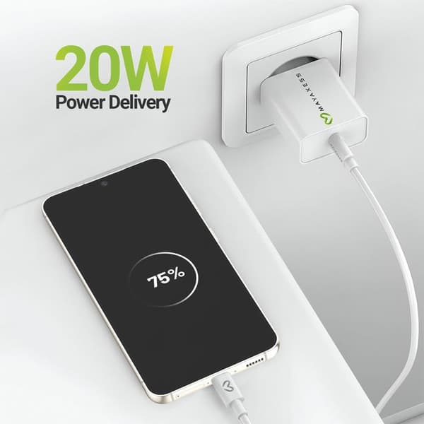 Lader til Galaxy S23 20W + USB-C kabel 1m Mayaxess Hvid Vit