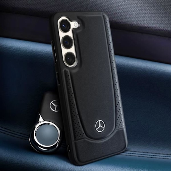 Taske til Samsung Galaxy S23 Ægte læder forhøjede kanter Mercedes Sort