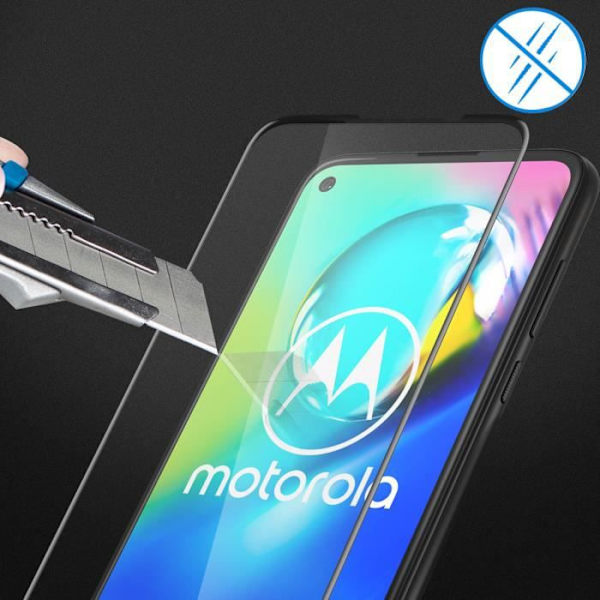 Hærdet glasfilm til Motorola Moto G8 Power - AVIZAR - Fuld vedhæftning - Sort kontur Svart