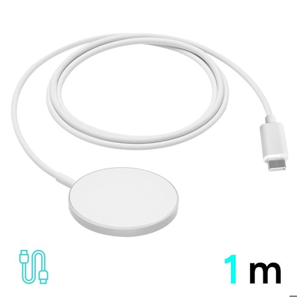 MagSafe-laddare för iPhone 15W med USB-C-kabel 1m Kompakt Bwoo Vit Vit