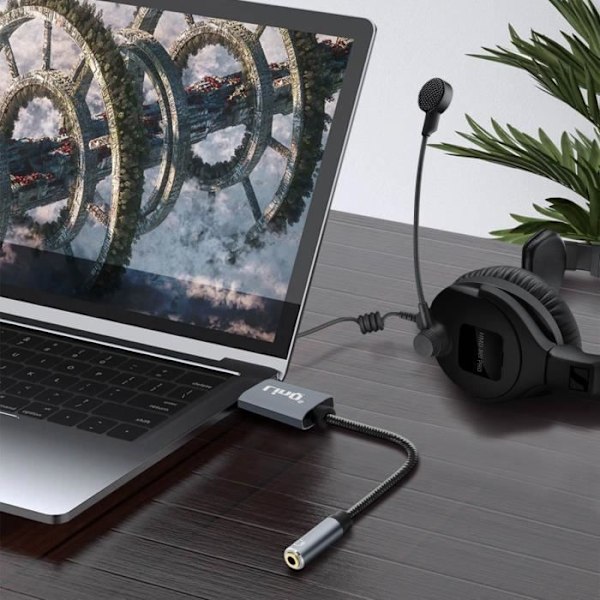Audioadapter - LinQ - U3530 - USB til Jack 3.5mm - Lyd- og mikrofonfunktion - Grå