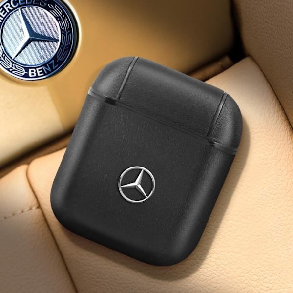 Aidot nahkakuoret AirPods 1 ja 2, musta Mercedes - ohut ja kevyt Svart