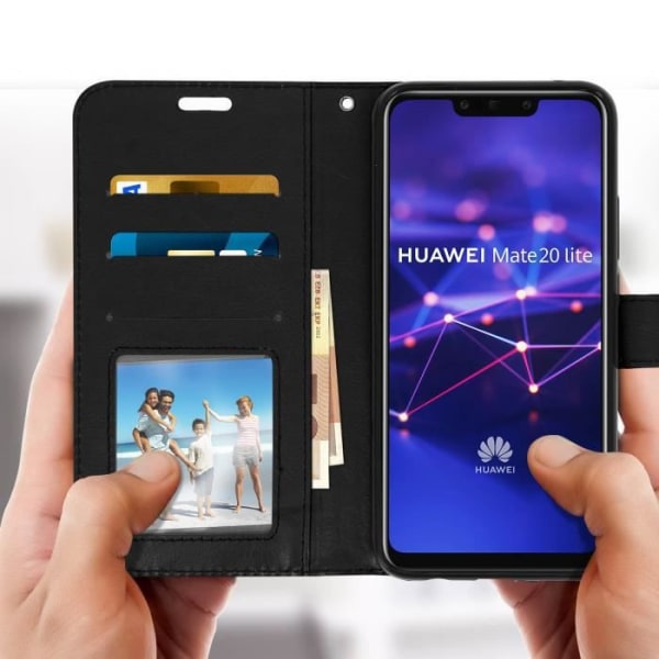 Housse - Huawei - Mate 20 lite - Ekologiskt läder - Plånbok - Videostöd Svart
