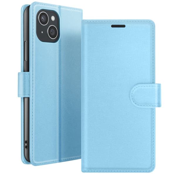 Pungetui - ZANAÉ - iPhone 15 Plus - Himmelblå - Horisontalt stativ - Magnetlukning Himmelsblå