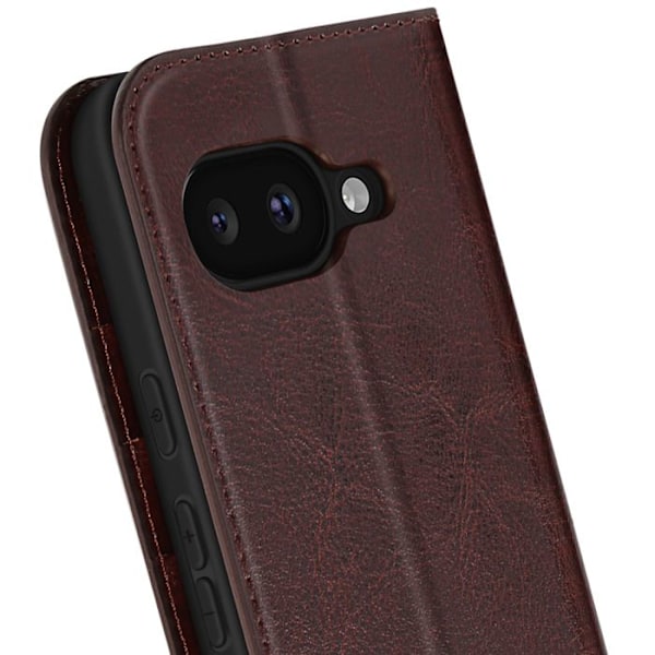 Läderfodral för Google Pixel 9a Plånbok och Videostöd Mörkbrun kastanj