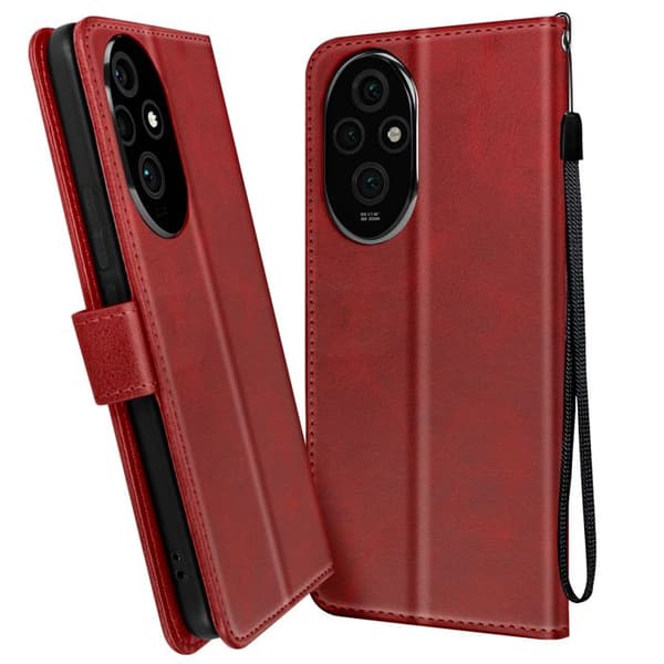 Fodral för Honor 200 Handledsrem Flip Plånboksställ Röd Röd