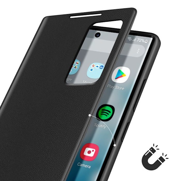 Nahkakotelo Galaxy S22 Ultra Näyttöikkuna Korttipidike Musta Svart