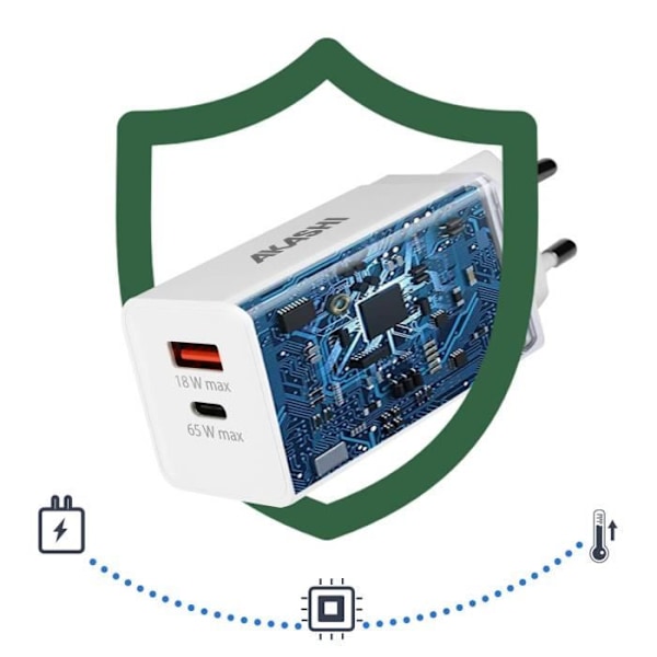 Laturi 83W USB-C 65W + USB 18W USB-C -kaapeli 100W Akashi Valkoinen