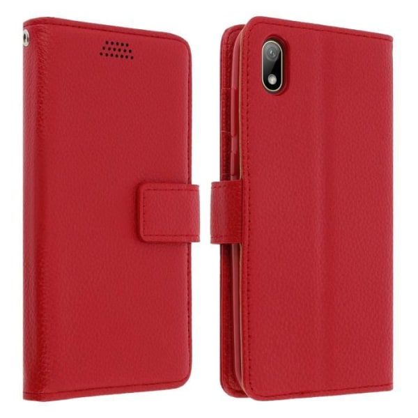 Huawei Y5 2019 Cover Grained Effect Card Holder Video Support Rød