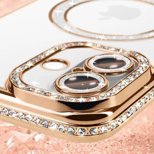 AVIZAR hårt fodral för iPhone 16 - Guld strass kontur - MagSafe skydd Gul