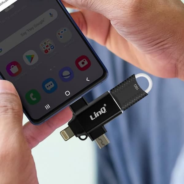OTG-adapteri - LinQ - 3 in 1 - USB-C, Micro-USB, Lightning - USB 3.0 - Musta