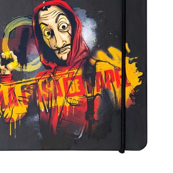 A5-notesbog La Casa de Papel - Bullet, dobbelt omslag, elastisk lukning, 14,8 x 21 cm Sort