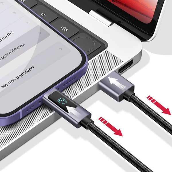 USB-kabel - SWISSTEN - Lightning til USB - 12W - 1m - Sort LED-skærm Svart