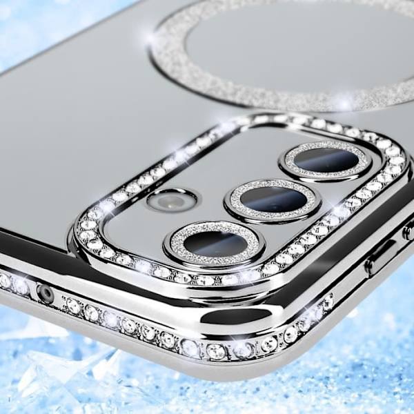 Timanttikotelo Samsung Galaxy A15 -puhelimelle - AVIZAR - tekojalokivi Contour - MagSafe-magneettirengas - läpinäkyvä takaosa Grå