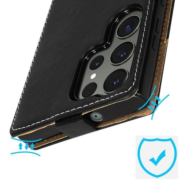 Etui til Galaxy S23 Ultra - AVIZAR - Vertical Flip - Sort lædereffekt - Fuld beskyttelse - Kortholder Svart