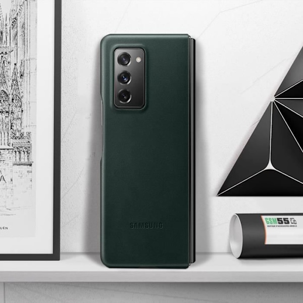 Samsung Z Fold 2 etui Ægte læder Soft-touch Originalt lædercover sort Grøn