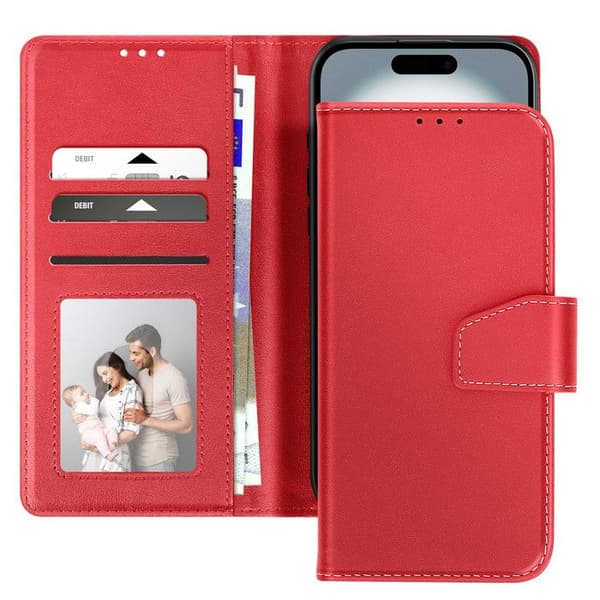 Lompakko - AVIZAR - iPhone 16 Plus - Premium Nahka - Punainen - Jalustatoiminto Röd