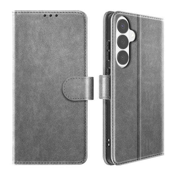 Galaxy S26 Plus -sarjan Chesterfield-nahkainen lompakko, jossa on tuki, harmaa Grå