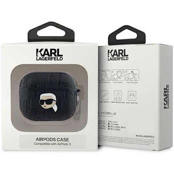 Coque AirPods 3 - Karl Lagerfeld - Monogram Karl Head - Eco-læder - Sort - Stift Svart