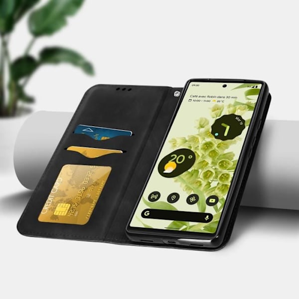Google Pixel 6a -lompakkokotelo - AVIZAR - Musta - Jäykkä - Synteettinen - Sekalainen Svart