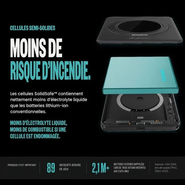 Extern batteri Bmx semi-fast BMX SolidSafe Duo 5000 mAh Qi2 Svart för iPhone fällbar