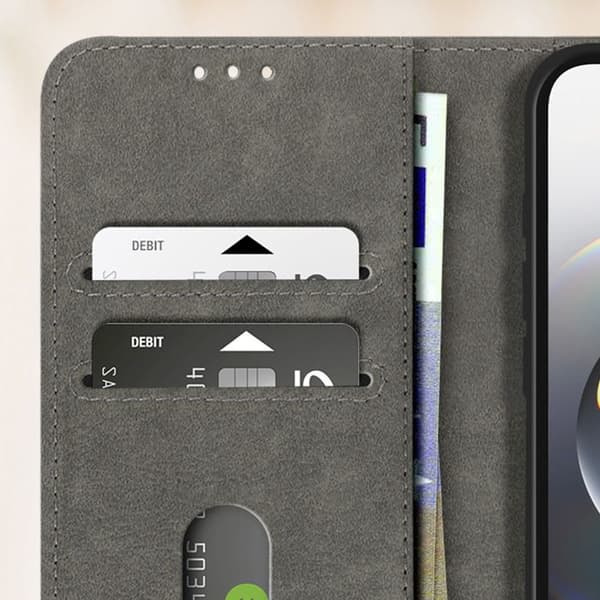 Étui til iPhone 16e - Chesterfield - Grå - Wallet Flip - Videostand Grå