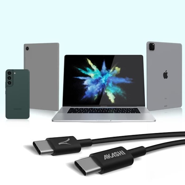 USB-C til USB-C 60W Opladning Synkronisering Økologisk design 1m Akashi Sort