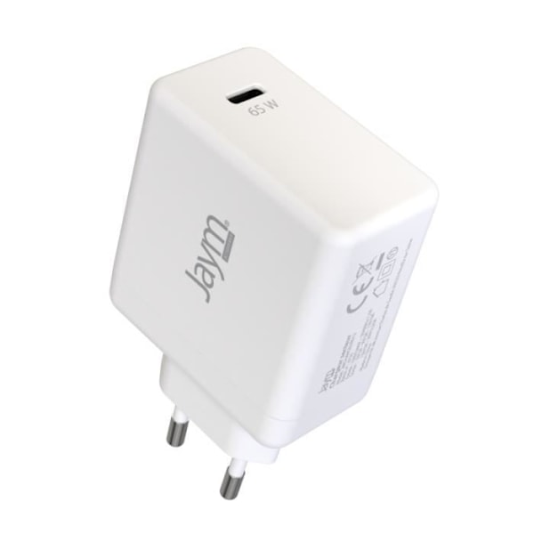 GAN 65W 3A PD og PPS USB-C Hurtigstrømoplader Jaym Hvid Vit